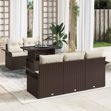 Conjunto de sofá de jardín 6 pcs Marrón ratán sintético vidaXL (1/5)