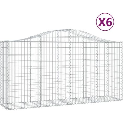 Cestas de gaviones Muro de contención arqueado Valla de jaula 6 piezas 200 x 50 x 100/120 cm Hierro galvanizado Plata 020040996