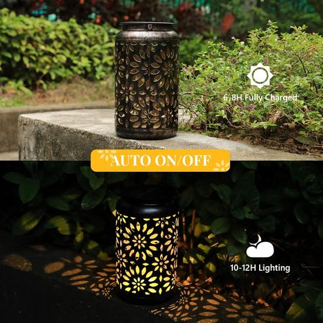 Lanterne Solaire Extérieure Jardin, 2 Pcs LED Lampes Solaires Extérieures Étanche IP 44 en Métale pour Jardin, Lanternes Suspendues pour Déco de Fête Jardin Terrasse Cour Table, Blache Chaude [Classe  (1/4)