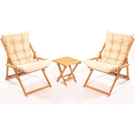 Ensemble table basse et 2 chaises pliantes en bois pour jardin Nerda - Crème (1/5)