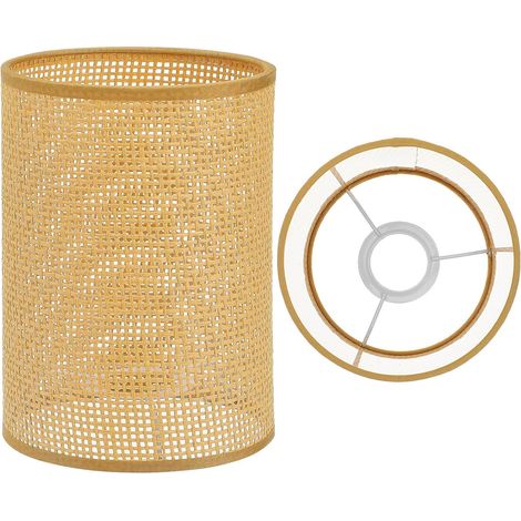 Abat-jour en rotin tressé pour lampadaire E27 avec cache métallique, design rustique et lumière (1/5)