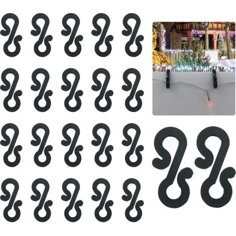 50 mini crochets de gouttière noirs pour guirlande lumineuse de Noël, crochets de suspension en forme de S pour guirlandes féériques et glaçons. (1/5)