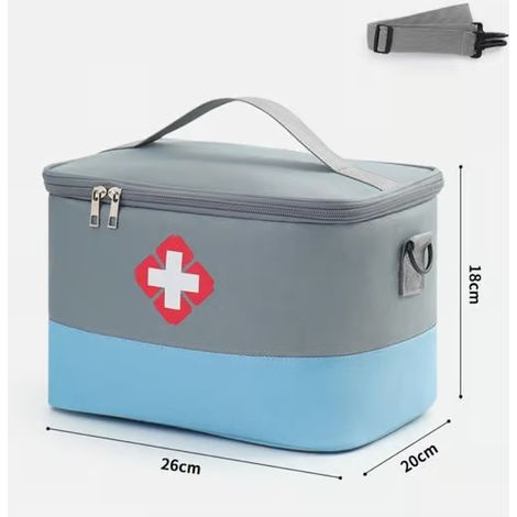Trousse de premiers secours polyvalente grande capacité pour la maison, grise et bleue, taille M (1/5)