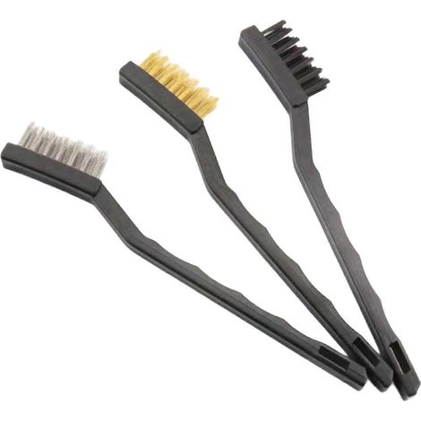 Ensemble de 3 brosses métalliques, mini brosse métallique avec poignée incurvée, brosses à gratter, kit de nettoyage complet pour un nettoyage en profondeur de la rouille, pour la maison-black