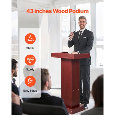Pupitre de Conférence 105 cm, Podium sur Pied en Bois, Lutrin pour Présentation avec Large Surface de Lecture, Butoir de Livre et É… (1/5)