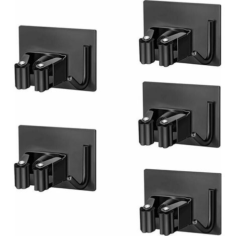 Wall broom holder, Lre Co. 5 pieces self-adhesive wall broom holder with position and hook, wall broom holder, wall broom holder without drilling for kitchen, bathroom, garden MUMU (1/4)