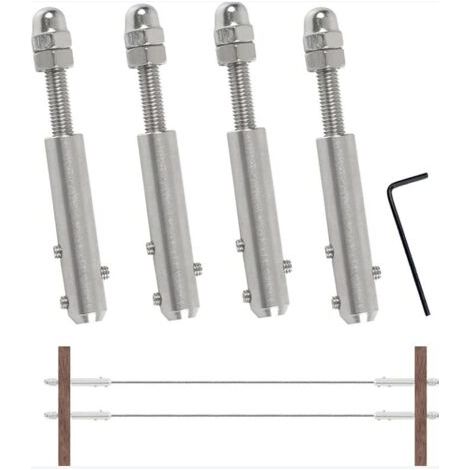 Pair - Lot de 4 tendeurs de câble inox 4mm – Vis filetées M6 x 50 pour fixation – Résistance à la traction pour applications industrielles (1/4)
