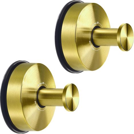 Lot de 2 crochets à ventouse pour salle bain - En acier inoxydable Doré Pour torchon cuisine Crochet mur en verre Or'Or (1/5)