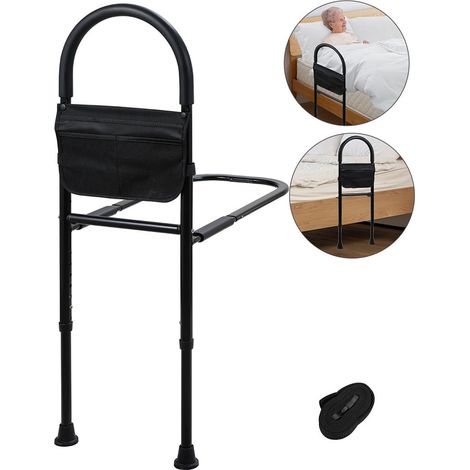 Wolketon Ayuda para levantarse Barandilla de cama Ayudas para personas mayores 80-104cm Ajustable en altura incl. bolsa de almacenamiento Asidero de cama antideslizante