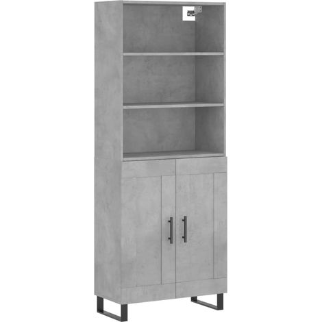 Buffet bahut commode armoire meuble de rangement organisateur cuisine salle de séjour salon haut 69,5 x 34 x 180 cm bois d'ingénierie gris
