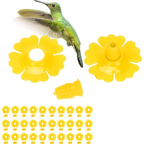 30 Pièces Fleurs pour Mangeoire Oiseaux Colibris, Ports de Nourriture Remplacement, Fournitures de Jardin Jaunes