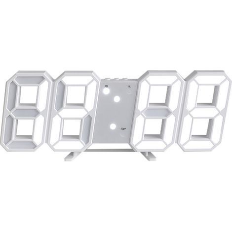 Horloge murale numérique LED 3D avec veilleuse décorative, réveil numérique LED à intensité réglable, convient aux cuisines, chambres et bureaux, blanc. (1/5)