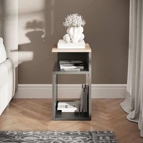 Comodino Elios, Antracite/Rovere dorato, Set di 2, Vicco