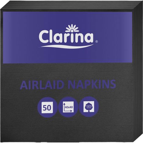 Servilletas de catering de 40x40 cm, no tejidas, 50 unidades, color negro.