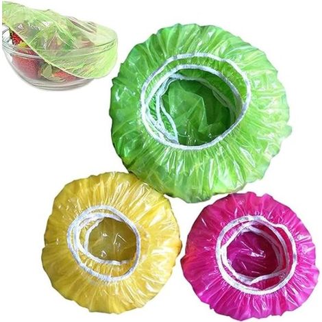 60 recipientes de plástico con tapa，Tapas para alimentos，Tapas de plástico blando，Conservación de la frescura de las verduras，3 colores (1/5)