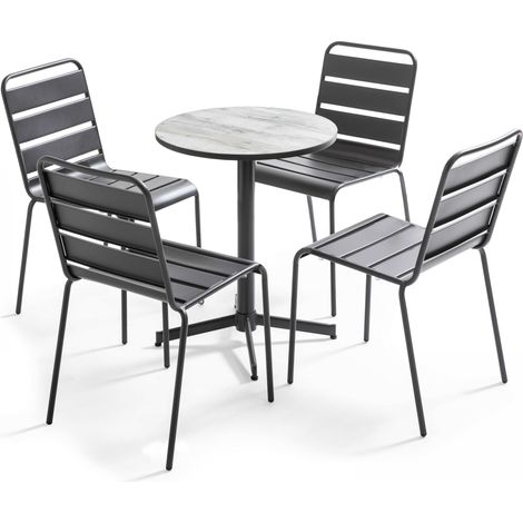 Ensemble de terrasse table ronde et 4 chaises gris - Tivoli