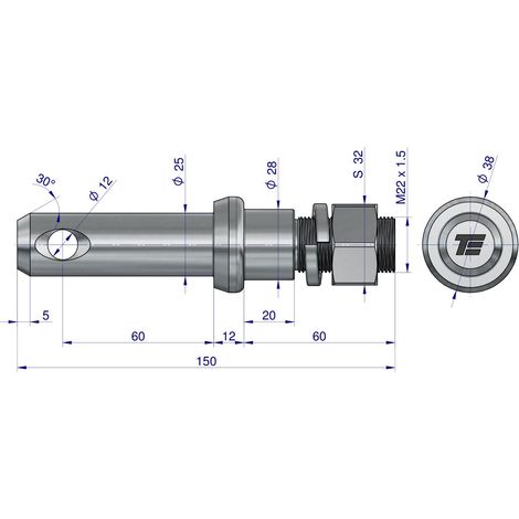 Boulon fileté T-SG25602240150 fi 25/60 mm M22x1,5/40 mm 150 mm TEGER (1/2)
