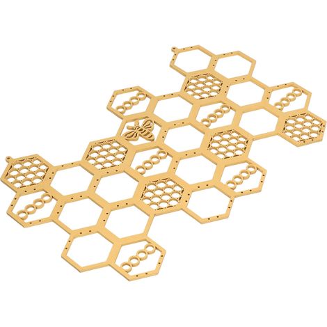 Étagère de présentation de boucles d'oreilles en nid d'abeille de style minimaliste, support de rangement pour bijoux, colliers et accessoires (doré, modèle A avec 8 crochets) (1/5)