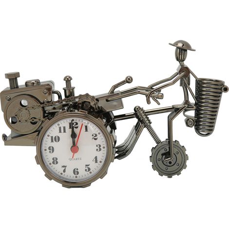 Horloge de bureau forme tracteur, réglage précis du temps, plastique 23,5x14x10cm, décoration pratique noire et dorée (1/5)