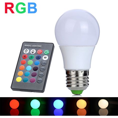AMPOULE LED RGB 5 W AVEC TÉLÉCOMMANDE, CULOT E27, LUMIÈRE MULTICOLORE