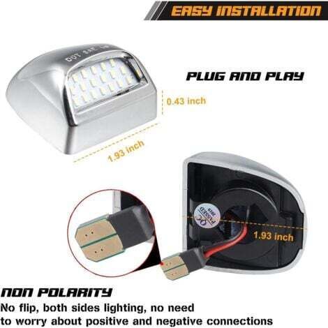 NALOOKAMIC Lampe de plaque d'immatriculation LED chromée compatible avec Silverado Suburban GMC Sierra 1500 2500 3500 HD Tahoe Yukon Cadillac, 6500 K Blanc