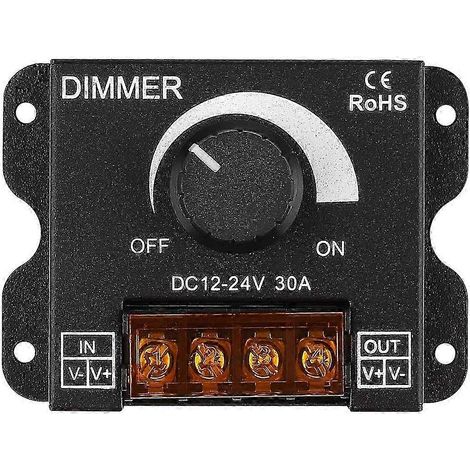 Variateur pour ruban LED, contrôleur de gradation PWM 12-24 V CC 30 A compatible avec les variateurs à bouton rotatif pour le réglage de la luminosité et l'interrupteur marche/arrêt, boîtier en alumin (1/4)
