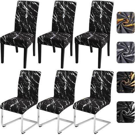 Stuhlhussen 6er Set Schwarz mit Silber, Stretch, Waschbar, Universal für Esszimmerstühle (1/5)