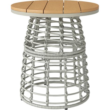 Mesa auxiliar redonda de exterior de resina trenzada de 45x50 cm con tablero de acero compuesto para jardín - Gris