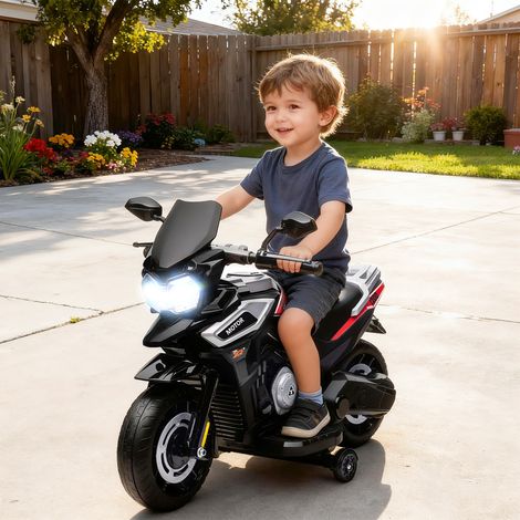 Moto électrique pour enfants de 18 à 36 mois, porteur, stabilisateurs, lumières, musique, plastique, acier, noir (1/5)