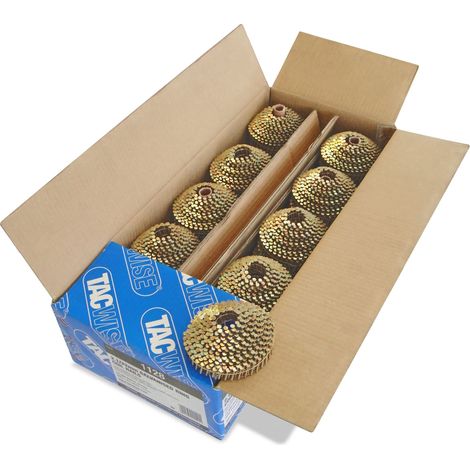 TACWISE 1128 Chiodi Galvanizzati in Bobina Conica Tipo 2,1/45 mm, Punta Smussata, Annellati e Inclinati di 16°, Fascicolati con Fil di Ferro, Confezione da 14.400, Oro, Set di 14000 Pezzi (1/2)