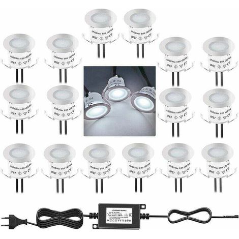 Lot de 10 Mini Spot LED Encastrable Extérieur, IP67 Étanche, Lumière Blanc du Jour 4500K, Lampe de sol 32MM 0.6W DC12V pour Chemin Terrasse Bois Piscine Escalier (1/4)