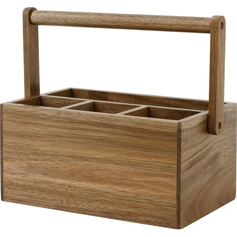 Caddy À Couverts - Bois D'acacia - 4 Compartiments - Pour Cuisine Bureau Salle De Bain Chambre - 1 Pièce (1/5)