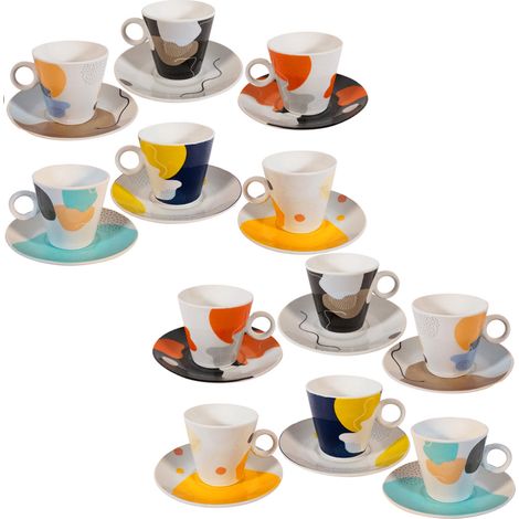 Set 12 tazze per caffè da 80 ml con piattino in porcellana - adatte per microonde e lavastoviglie - Fantasia Spot (1/5)