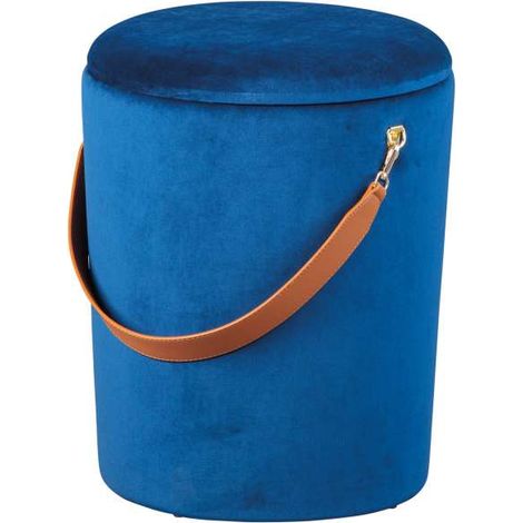 pouf "secchiello" in velluto blu con maniglia, 35x35x45 cm (1/5)
