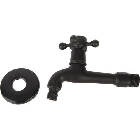 Lot de 2 robinets de jardin extérieurs en laiton noir, montage mural pour salle de bain, balcon, serpillière ou évier, pour eau froide et usage utilitaire. (1/4)