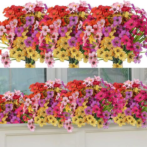 Un ensemble de 12 fleurs artificielles d'extérieur en 6 couleurs, utilisées pour suspendre des pots de fleurs et des plantes artificielles en soie à