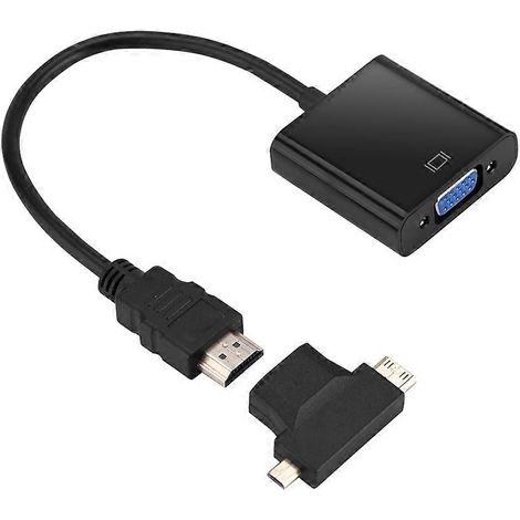 Adaptateur HDMI vers VGA type T, connecteurs micro et mini HDMI pour décodeur PS4 et Xbox 360 (noir) (1/2)