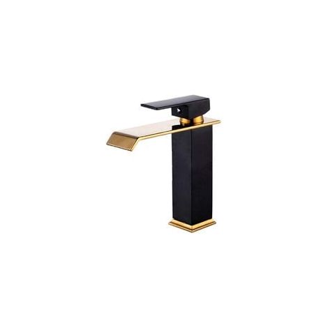Grifo para lavabo de baño de un solo orificio de latón macizo - Agua caliente y fría en dorado negro mate (1/5)