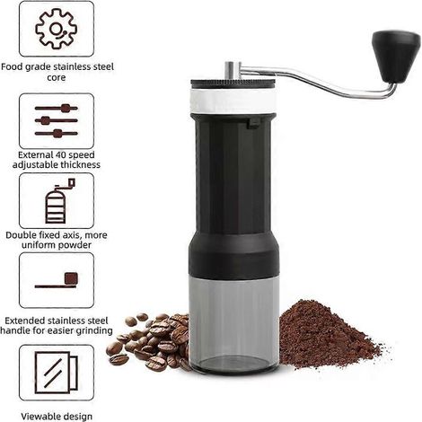 Manuelle Kaffeemühle für den Heimgebrauch, 40-stufig verstellbar, mit transparentem Auffangbehälter, Doppel-B-Mühle