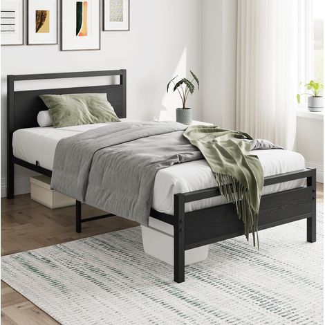 Etagenbett 90/200 cm in nero con vano contenitore, struttura in metallo e MDF, con rete a doghe (1/5)