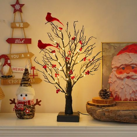 60 LED Pre-Lit Birch Twig Tree with Birds – Battery or USB Powered