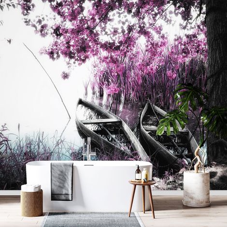 Papier peint panoramique - Bateaux Fleurs roses - 130 cm x 87 cm (1/4)