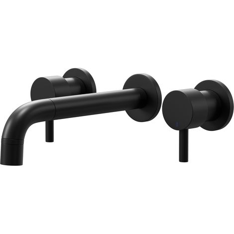 Colore Round Matt Black Wall Mounted 3 Tap Hole Bath Filler Tap
