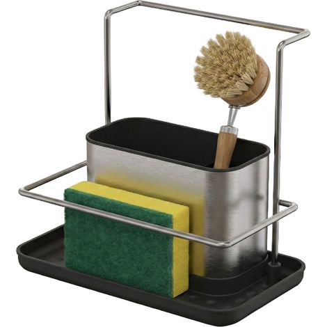 Relaxdays Organizer lavello set cucina, vaschetta raccogliacqua e portaspugna, 19x21x12 cm, inox