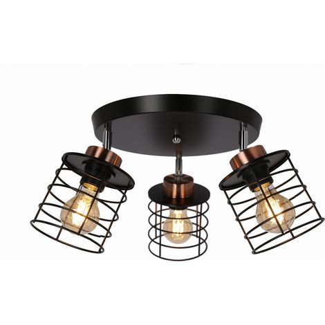 Plafonnier métal Candellux Glob noir 3xE27 Ø37cm IP20