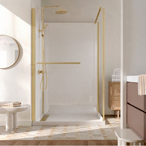 Box Doccia Walk-in 120x90 Oro Spazzolato e Piatto Basso (1/5)