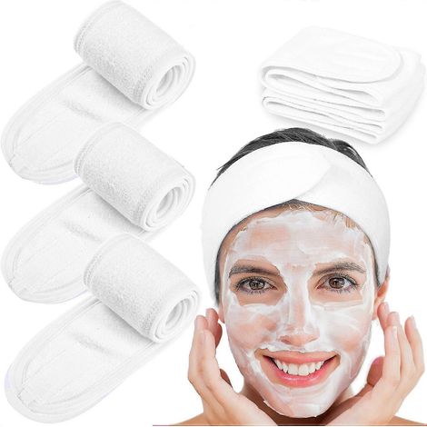 Lot de 4 bandeaux de spa, bandeau de maquillage pour les cheveux, bandeau extensible en tissu éponge pour le sport, le yoga et la douche-WHITE