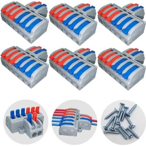 Bornes de Connexion, 6pièces Connecteurs de fils compacts, 2 en 6 sorties Rapide Connecteurs électriques pour circuit inlining Bornes de Lustre Enfichables (1/5)