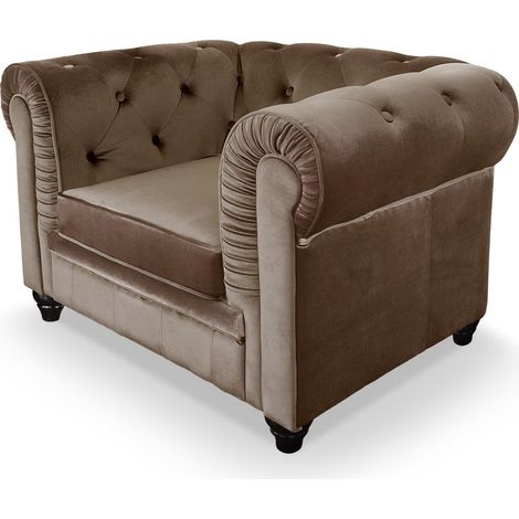 Contemporain Fauteuil pour Canapé Bois/Velours Taupe 80 x 110 x 72 cm (1/3)