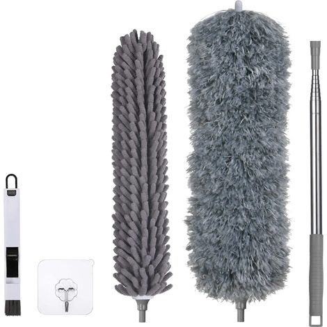 Plumeau Poussière,Plumeau Microfibre avec Poignée en Acier Inoxydable,Plumeau Télescopique avec Deux Têtes de Plumeau,Plumeau Lavable pour À la Maison ou en Voiture (1/5)